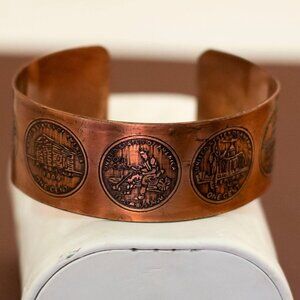 Vintage Art Nouveau Ancient Style Copper Cuff Bracelet 7 inch - U5